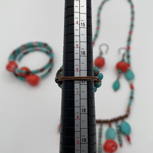 Handmade Boho Copper Beaded Jewelry Set Necklace Earrings Ring Bracelet - Picture 9 of 10